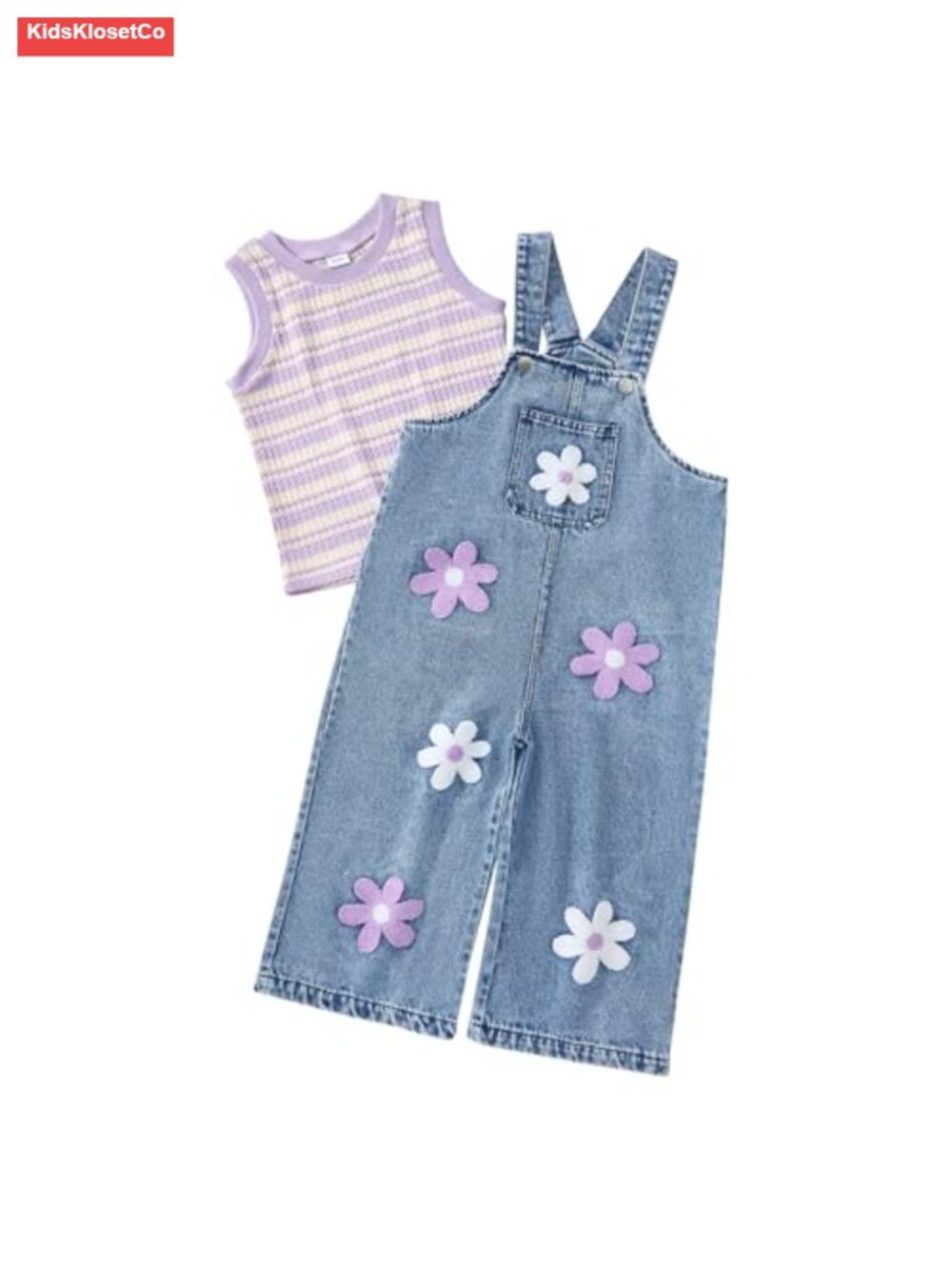 Toddler Girl 2 Piece Outfit Floral Top & Denim Overall Dress Set